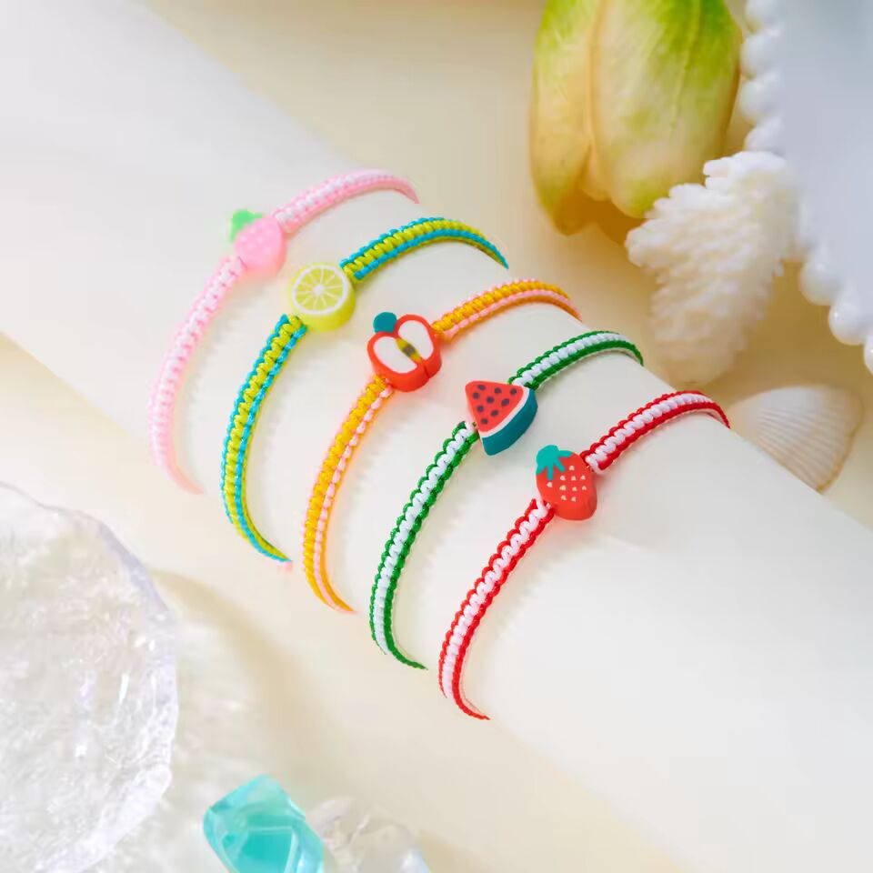 Bohemian Summer Fruit Bracelet For Women Girls Watermelon Lemon Strawberry Handwoven Adjustable Bangles Friendship Jewelry Gifts