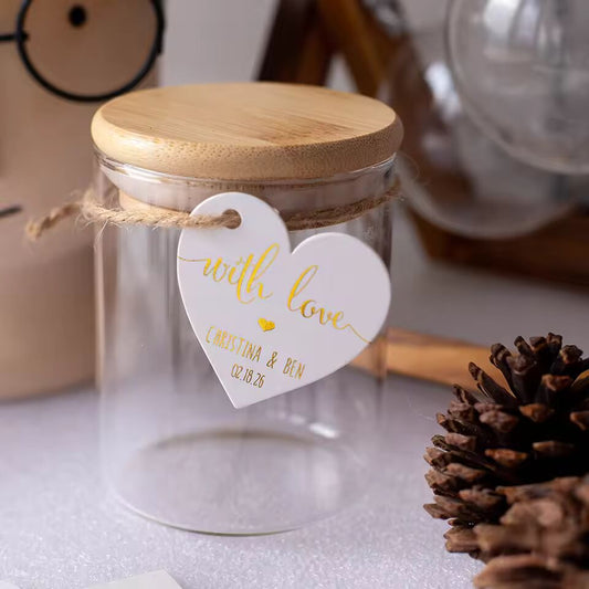 50pcs 45x45mm With Love Gold Logo Heart Shaped Tags Set Customized With Own Logo Garment Accessories Print With Your Name
